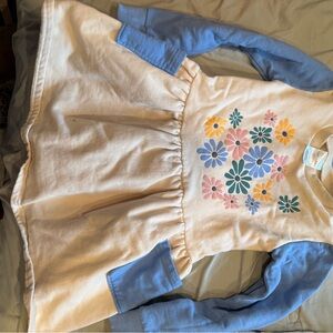 Floral Kids Casual Dress with Blue Sleeves